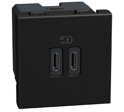 Bticino Light Now - двойная USB розетка, 2 x Type-C 30W, 2 модуля, цвет черный - YD4293CC