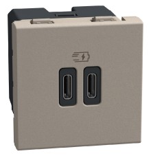 Bticino Light Now - двойная USB розетка, 2 x Type-C 30W, 2 модуля, цвет камень - YG4293CC