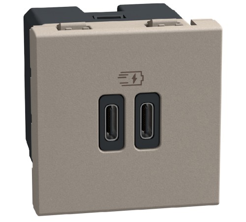Bticino Light Now - двойная USB розетка, 2 x Type-C 30W, 2 модуля, цвет камень - YG4293CC