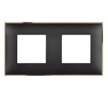 Рамка на 2 поста немецкий стандарт - 4 модуля. Цвет Чёрный/золото. Bticino серия CLASSIA. R4802M2BD