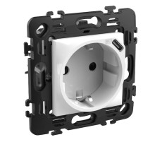 Розетка электрическая с USB зарядкой 2R+З/USB тип C ~250В 16А/=5В 1.5А - 2 модуля. Цвет Белый. Bticino серия CLASSIA. RW4141USB