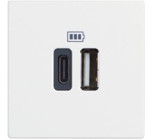 Розетка зарядное устройство USB 2 разъёма тип - C/тип - A 3000мА - 2 модуля. Цвет Белый. Bticino серия CLASSIA. RW4287C2
