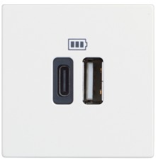 Розетка зарядное устройство USB 2 разъёма тип - C/тип - A 3000мА - 2 модуля. Цвет Белый. Bticino серия CLASSIA. RW4287C2