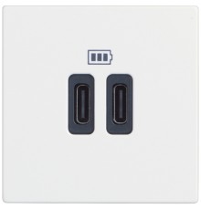 Розетка зарядное устройство USB 2 разъёма тип - C/тип - C 3000мА - 2 модуля. Цвет Белый. Bticino серия CLASSIA. RW4286C2