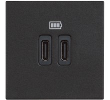 Розетка зарядное устройство USB 2 разъёма тип - C/тип - C 3000мА - 2 модуля. Цвет Чёрный. Bticino серия CLASSIA. RG4286C2