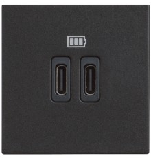 Розетка зарядное устройство USB 2 разъёма тип - C/тип - C 3000мА - 2 модуля. Цвет Чёрный. Bticino серия CLASSIA. RG4286C2