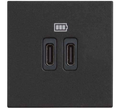 Розетка зарядное устройство USB 2 разъёма тип - C/тип - C 3000мА - 2 модуля. Цвет Чёрный. Bticino серия CLASSIA. RG4286C2