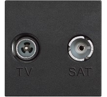Розетка телевизионная-радио-спутниковая TV-SAT проходная - 2 модуля. Цвет Чёрный. Bticino серия CLASSIA. RG4217M2P14