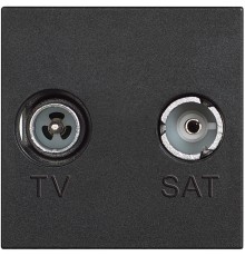 Розетка телевизионная-радио-спутниковая TV-SAT проходная - 2 модуля. Цвет Чёрный. Bticino серия CLASSIA. RG4217M2P14