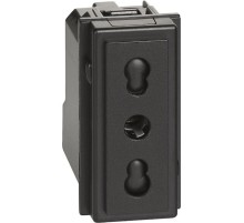 Механизм розетки электрической итальянского стандарта 2К+З 10/16А 1 модуль. Цвет Чёрный. Bticino серия Living Now. KG4180