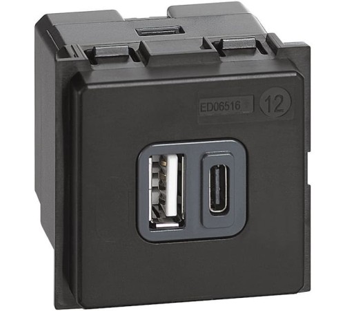 Механизм зарядного устройства USB тип - A/тип - С 3000мА 2 модуля. Bticino серия Living Now. K4287C2