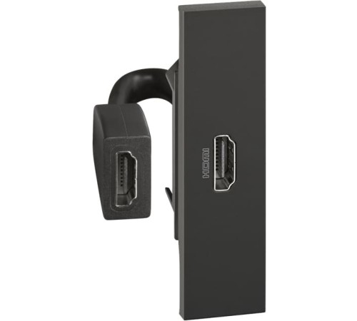 Розетка HDMI с предварительным подключением 1 модуль. Цвет Чёрный. Bticino серия Living Now. K4284P+KG14