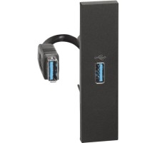 Розетка USB для передачи данных с разъёмом 1 модуль. Цвет Чёрный. Bticino серия Living Now. K4285P+KG10P
