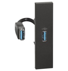 Розетка USB для передачи данных с разъёмом 1 модуль. Цвет Чёрный. Bticino серия Living Now. K4285P+KG10P
