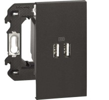 Розетка зарядное устройство USB 2 разъёма тип - А/тип - А 3000мА 2 модуля. Цвет Чёрный. Bticino серия Living Now. K4702+K4285C2+KG12C