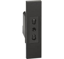 Розетка электрическая итальянского стандарта 2К+З 10/16А винтовые клеммы 1 модуль. Цвет Чёрный. Bticino серия Living Now. KG4180+KG02