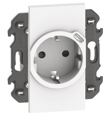 Розетка электрическая с USB зарядкой 2R+З/USB тип C ~250В 16А/=5В 1.5А автоматические клеммы 2 модуля. Цвет Белый. Bticino серия Living Now. KW4141USB+KW63