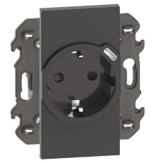 Розетка электрическая с USB зарядкой 2R+З/USB тип C ~250В 16А/=5В 1.5А автоматические клеммы 2 модуля. Цвет Чёрный. Bticino серия Living Now. KG4141USB+KG63
