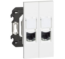 Розетка компьютерная 2 разъёма RJ45 cat5e UTP 2 модуля. Цвет Белый. Bticino серия Living Now. K4702+KW4279C5E+KW4279C5E+KW07+KW07