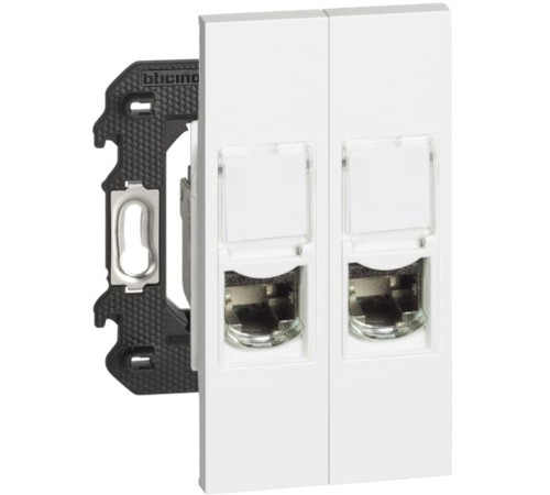 Розетка компьютерная 2 разъёма RJ45 cat6 STP 2 модуля. Цвет Белый. Bticino серия Living Now. K4702+KW4279C6S+KW4279C6S+KW07+KW07