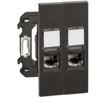 Розетка компьютерная 2 разъёма RJ45 cat6 STP 2 модуля. Цвет Чёрный. Bticino серия Living Now. K4702+KG4279C6S+KG4279C6S+KG07+KG07