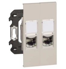 Розетка компьютерная 2 разъёма RJ45 cat6 STP 2 модуля. Цвет Песочный. Bticino серия Living Now. K4702+KM4279C6S+KM4279C6S+KM07+KM07