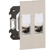 Розетка компьютерная 2 разъёма RJ45 cat6 UTP 2 модуля. Цвет Песочный. Bticino серия Living Now. K4702+KM4279C6+KM4279C6+KM07+KM07