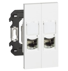 Розетка компьютерная 2 разъёма RJ45 cat6a STP 2 модуля. Цвет Белый. Bticino серия Living Now. K4702+KW4279C6AS+KW4279C6AS+KW07+KW07