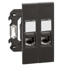 Розетка компьютерная 2 разъёма RJ45 cat6a STP 2 модуля. Цвет Чёрный. Bticino серия Living Now. K4702+KG4279C6AS+KG4279C6AS+KG07+KG07