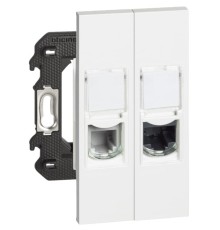 Розетка телефонная/компьютерная RJ11/RJ45 cat5e UTP 2 модуля. Цвет Белый. Bticino серия Living Now. K4702+KW4258RJ11+KW4279C5E+KW07+KW07
