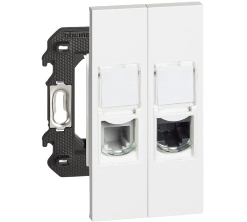 Розетка телефонная/компьютерная RJ11/RJ45 cat5e UTP 2 модуля. Цвет Белый. Bticino серия Living Now. K4702+KW4258RJ11+KW4279C5E+KW07+KW07