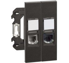 Розетка телефонная/компьютерная RJ11/RJ45 cat5e UTP 2 модуля. Цвет Чёрный. Bticino серия Living Now. K4702+KG4258RJ11+KG4279C5E+KG07+KG07