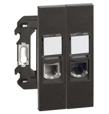 Розетка телефонная/компьютерная RJ11/RJ45 cat5e UTP 2 модуля. Цвет Чёрный. Bticino серия Living Now. K4702+KG4258RJ11+KG4279C5E+KG07+KG07