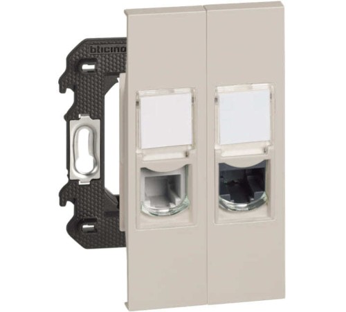 Розетка телефонная/компьютерная RJ11/RJ45 cat5e UTP 2 модуля. Цвет Песочный. Bticino серия Living Now. K4702+KM4258RJ11+KM4279C5E+KM07+KM07