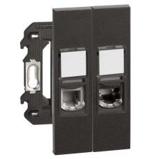 Розетка телефонная/компьютерная RJ11/RJ45 cat6 STP 2 модуля. Цвет Чёрный. Bticino серия Living Now. K4702+KG4258RJ11+KG4279C6S+KG07+KG07