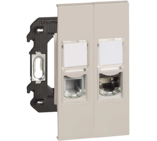 Розетка телефонная/компьютерная RJ11/RJ45 cat6 STP 2 модуля. Цвет Песочный. Bticino серия Living Now. K4702+KM4258RJ11+KM4279C6S+KM07+KM07