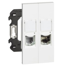 Розетка телефонная/компьютерная RJ11/RJ45 cat6a STP 2 модуля. Цвет Белый. Bticino серия Living Now. K4702+KW4258RJ11+KW4279C6AS+KW07+KW07