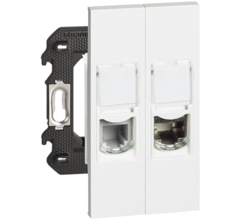 Розетка телефонная/компьютерная RJ11/RJ45 cat6a STP 2 модуля. Цвет Белый. Bticino серия Living Now. K4702+KW4258RJ11+KW4279C6AS+KW07+KW07