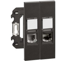 Розетка телефонная/компьютерная RJ11/RJ45 cat6a STP 2 модуля. Цвет Чёрный. Bticino серия Living Now. K4702+KG4258RJ11+KG4279C6AS+KG07+KG07