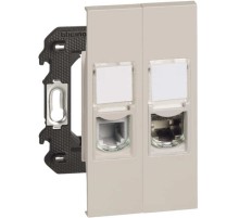 Розетка телефонная/компьютерная RJ11/RJ45 cat6a STP 2 модуля. Цвет Песочный. Bticino серия Living Now. K4702+KM4258RJ11+KM4279C6AS+KM07+KM07