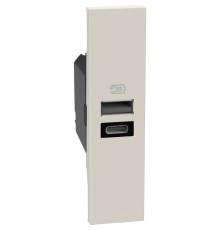 Розетка зарядное устройство USB 2 разъёма тип - A/C 15 Вт/3000мА 1 модуль. Цвет Песочный. Bticino серия Living Now. K4191AC+KM13C
