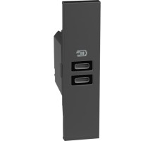 Розетка зарядное устройство USB 2 разъёма тип - C/C 15 Вт/3000мА 1 модуль. Цвет Чёрный. Bticino серия Living Now. K4191CC+KG13C