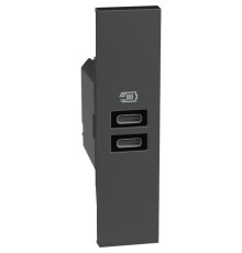 Розетка зарядное устройство USB 2 разъёма тип - C/C 15 Вт/3000мА 1 модуль. Цвет Чёрный. Bticino серия Living Now. K4191CC+KG13C