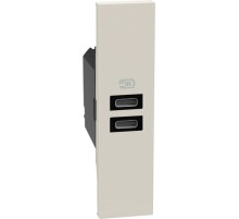 Розетка зарядное устройство USB 2 разъёма тип - C/C 15 Вт/3000мА 1 модуль. Цвет Песочный. Bticino серия Living Now. K4191CC+KM13C