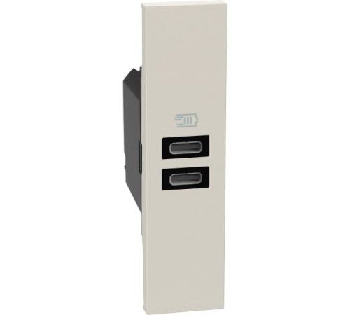 Розетка зарядное устройство USB 2 разъёма тип - C/C 15 Вт/3000мА 1 модуль. Цвет Песочный. Bticino серия Living Now. K4191CC+KM13C