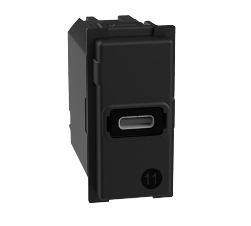 Розетка зарядное устройство USB тип - C 20 Вт/3000мА 1 модуль. Цвет Чёрный. Bticino серия Living Now. K4192C+KG11C