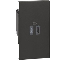 Розетка зарядное устройство USB тип - C 30 Вт/3000мА 1 модуль. Цвет Чёрный. Bticino серия Living Now. K4288C2+KG12C