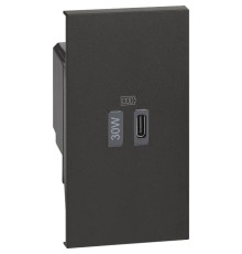 Розетка зарядное устройство USB тип - C 30 Вт/3000мА 1 модуль. Цвет Чёрный. Bticino серия Living Now. K4288C2+KG12C
