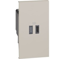 Розетка зарядное устройство USB тип - C 30 Вт/3000мА 1 модуль. Цвет Песочный. Bticino серия Living Now. K4288C2+KM12C