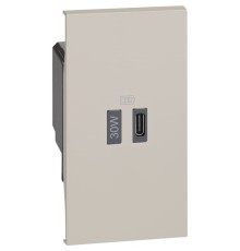 Розетка зарядное устройство USB тип - C 30 Вт/3000мА 1 модуль. Цвет Песочный. Bticino серия Living Now. K4288C2+KM12C